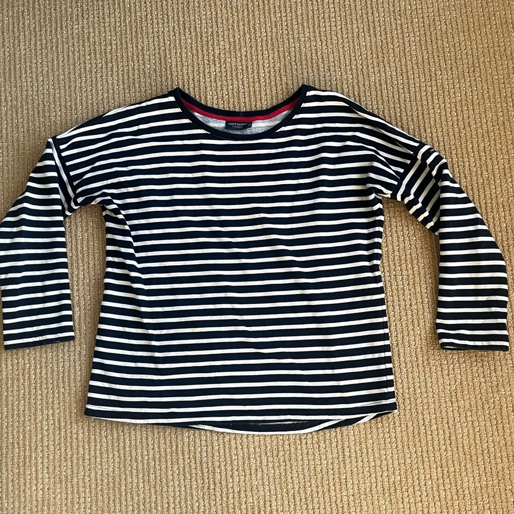 Saint James Navy & White Striped 3/4  sleeve Sz M